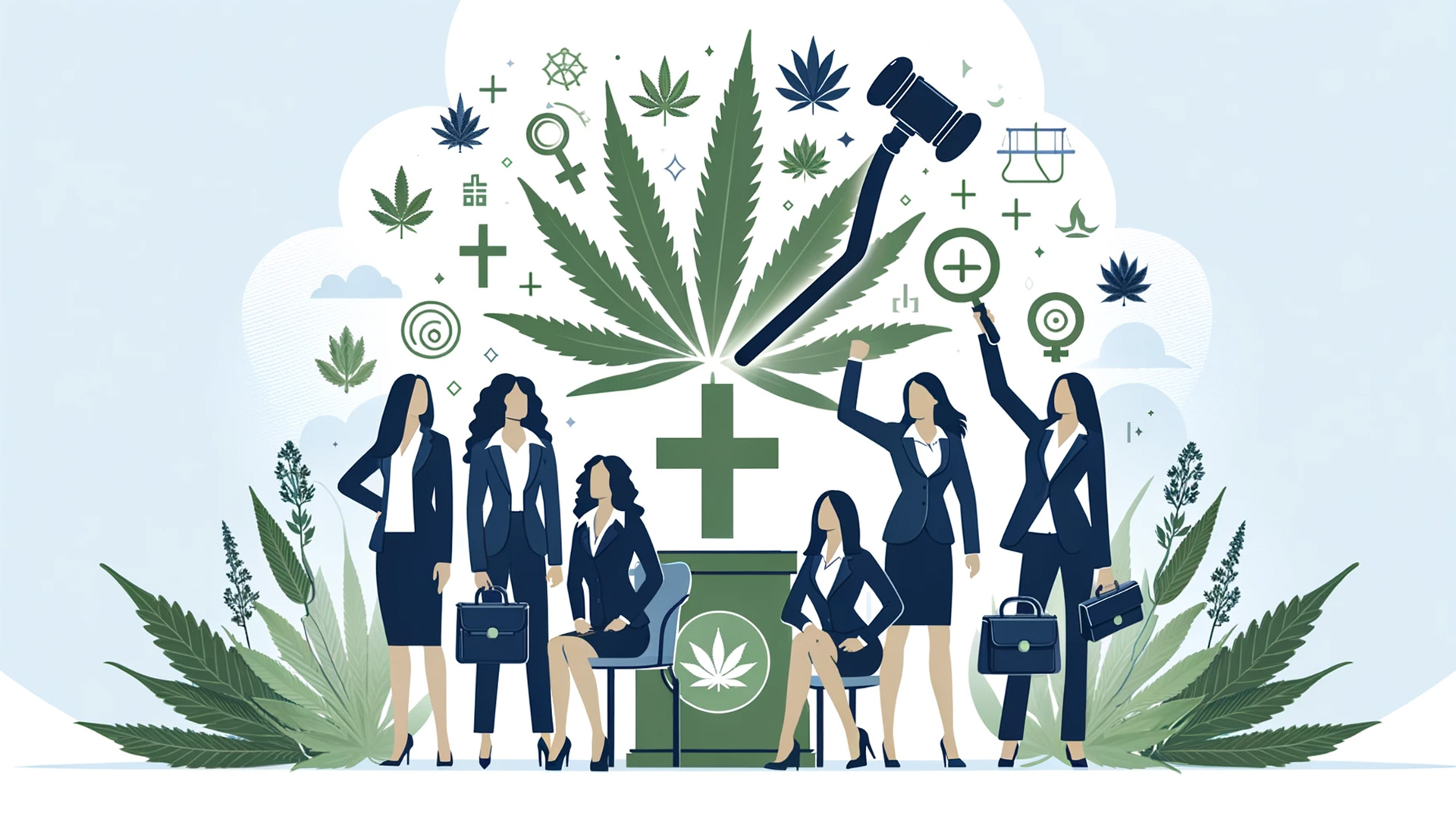 Diverse women with cannabis motifs, symbolizing their impact in the cannabis sector
