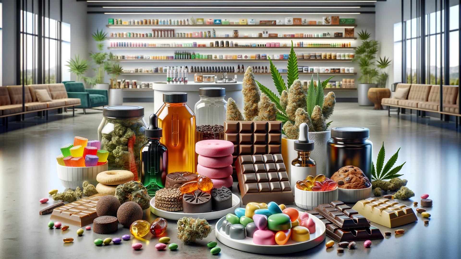 Different types of cannabis edibles on display