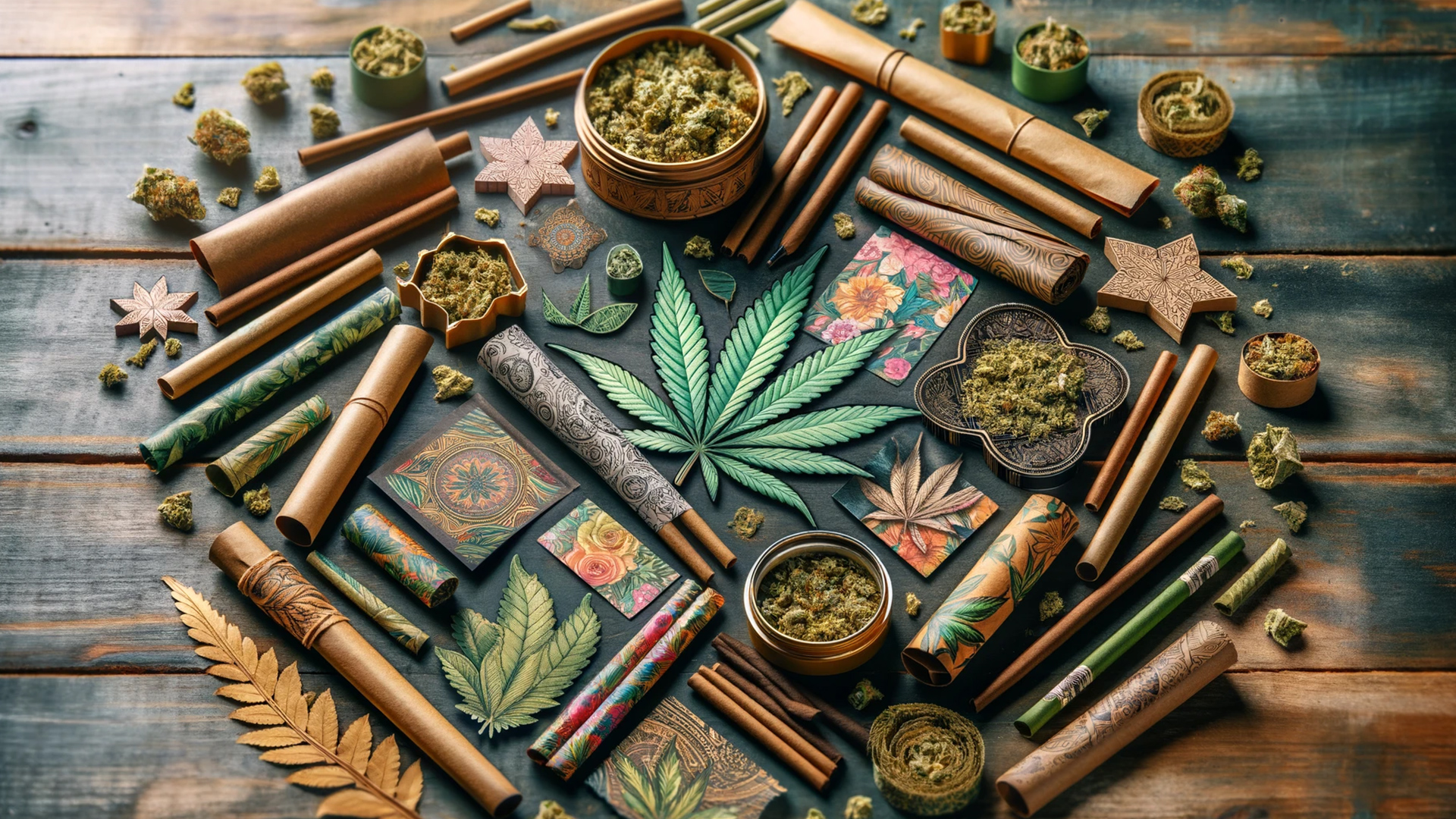 Assorted tobacco-free blunt wraps with natural motifs