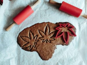 Inviting display of cannabis baked goods in a modern dispensary